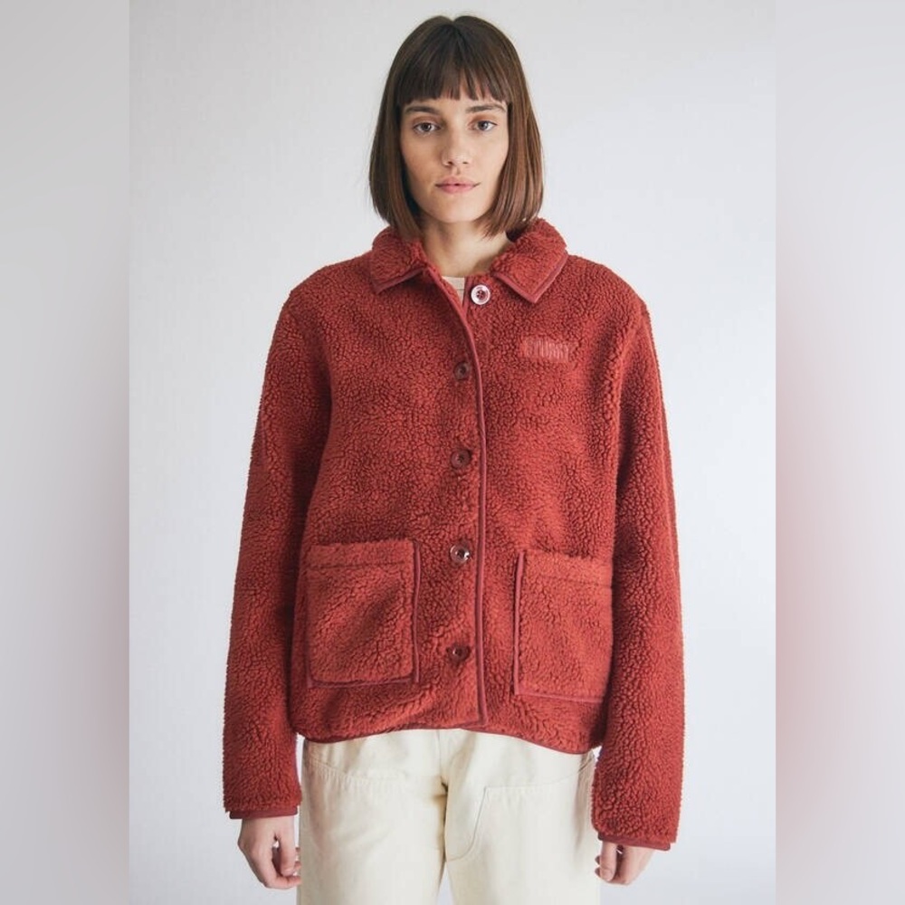 Stüssy Clay Sherpa Fleece Button Down Teddy Jacket Size XS